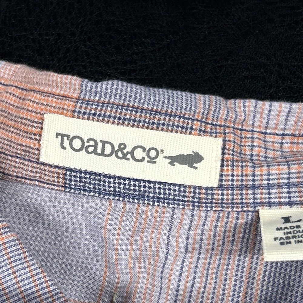 Toad & Co Shirt Womens Large Airbrush Deco Button Blue Pink Plaid Organic Cotton - Picture 2 of 9